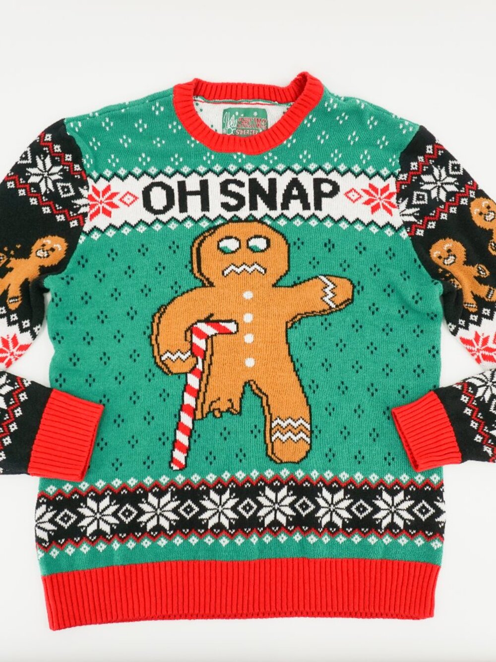 Men's Ugly Christmas Sweater Gingerbread Oh Snap Long Sleeve Pullover Size XL